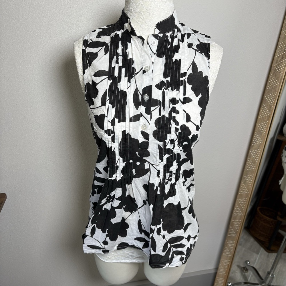Vintage Autograph Women S Black Sleeveless Blouse Cottagecore Floral Cotton